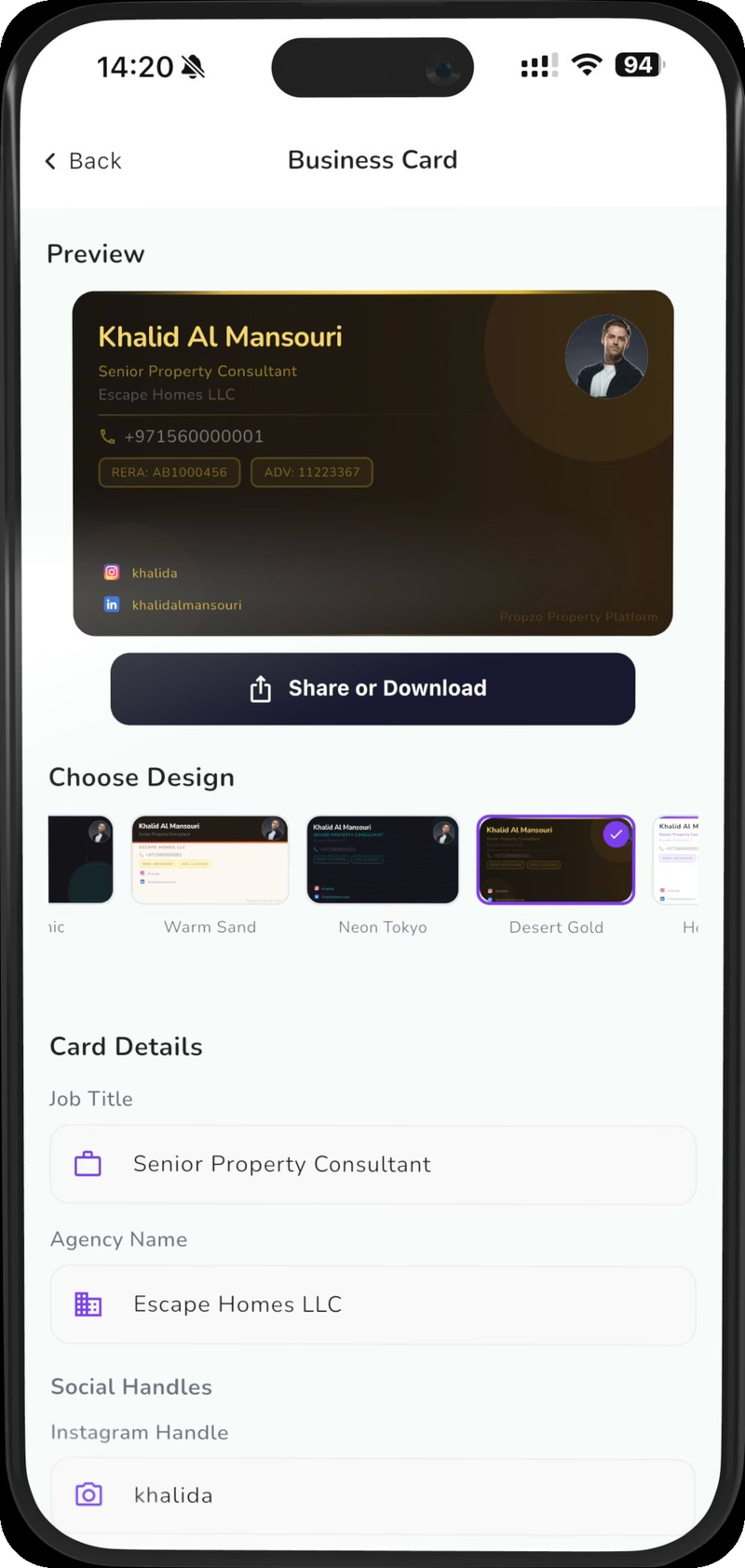 Business card generator