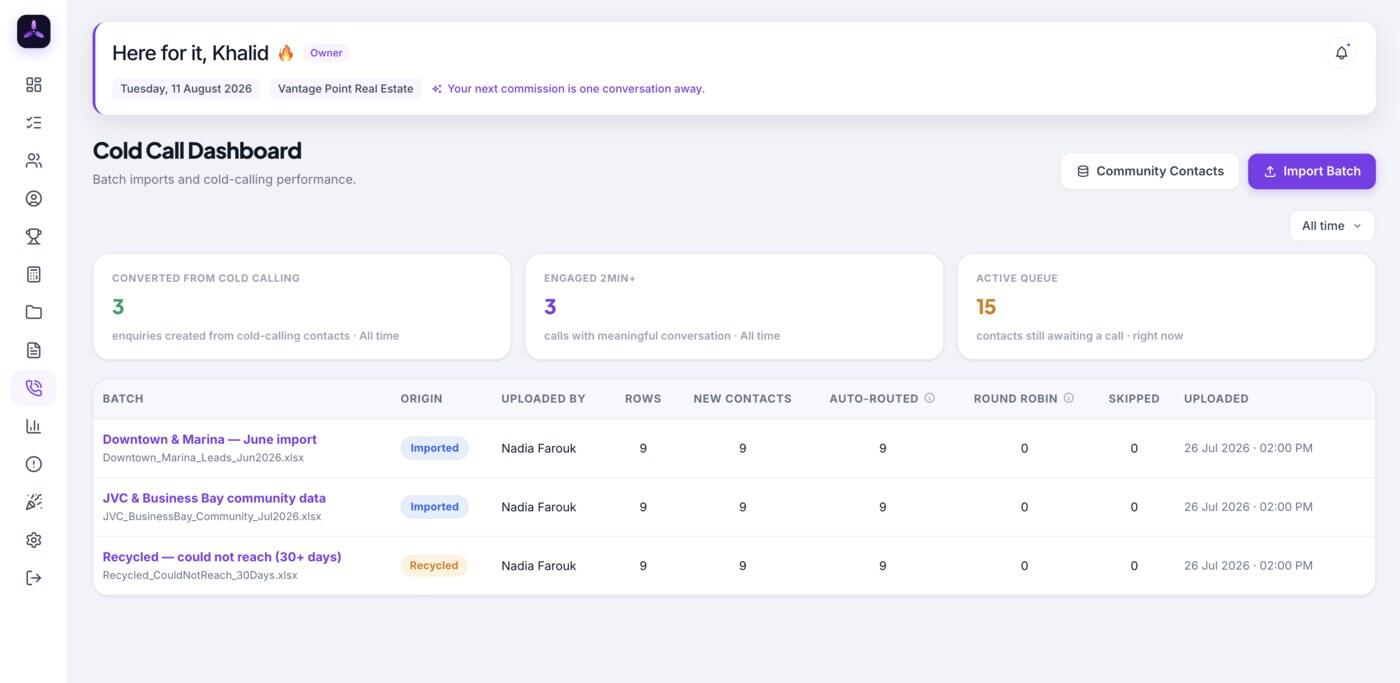Cold call dashboard
