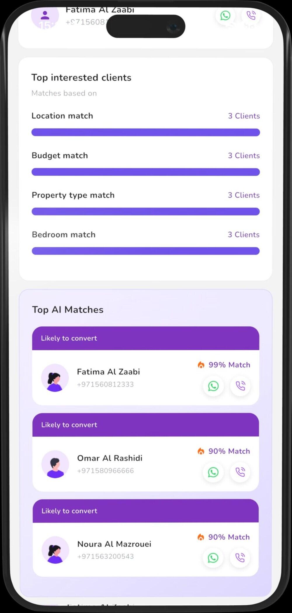 Property AI matching results